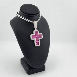 Brand New Sterling Silver 925 Pink Cross Necklace